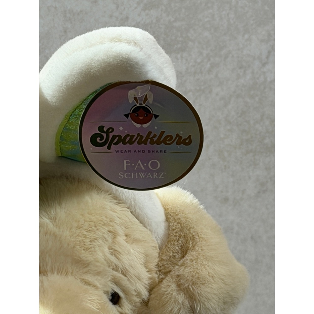 FAO Schwarz "Cheers 4 Ears" Yellow Lab Puppy Dog Plush Bunny Ears and Bowtie - Picture 2 of 16